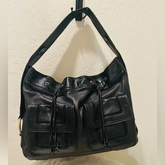 Vintage YSL Yves Saint Laurent Severine Leather Suede Tote Black & Gold ๐ฎ๐น Made - Picture 1 of 14